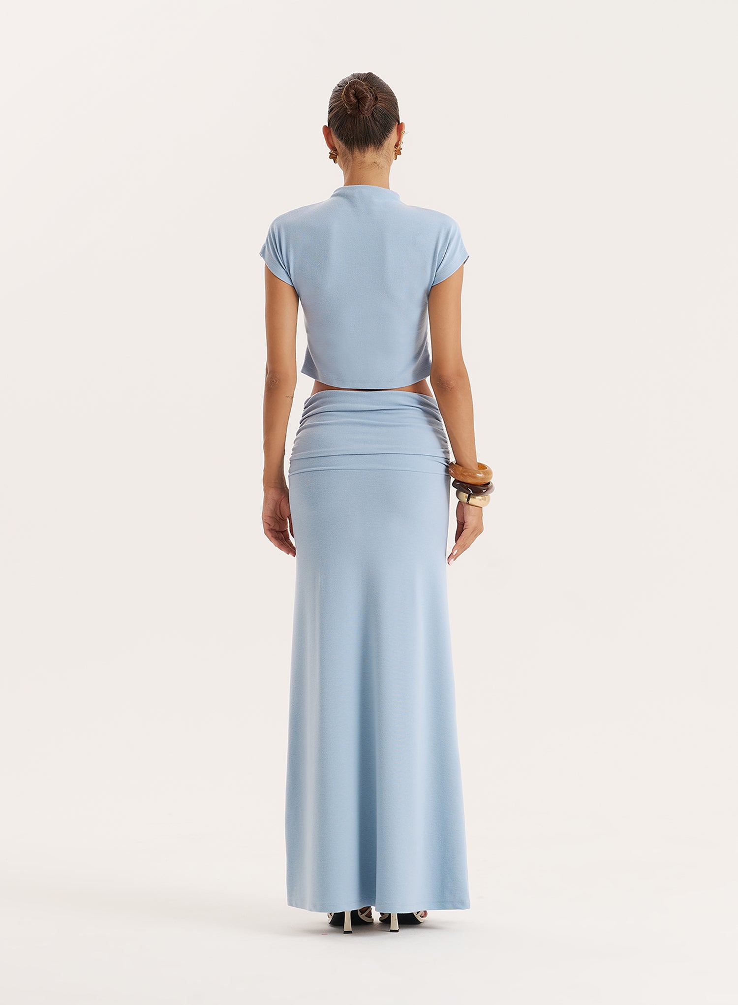 Blue Jersey Drop Waist Maxi Skirt